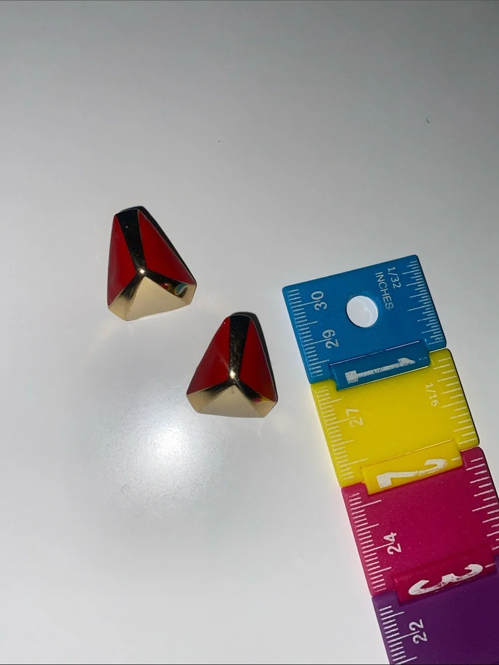 Gold and Red Geometric Stud Earrings